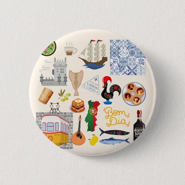 Macaron Rond 5 Cm Portugal Symboles Amateurs de voyage (Devant)