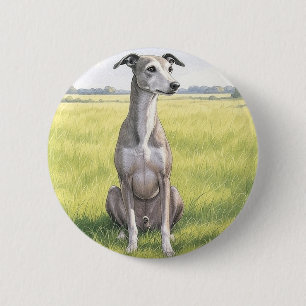 Macaron Rond 5 Cm Poser le bouton d'aquarelle Greyhound