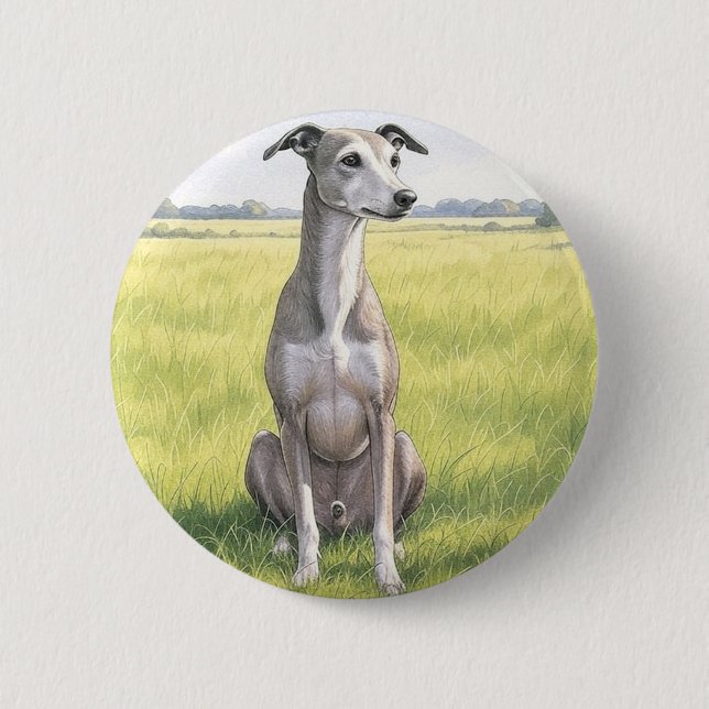Macaron Rond 5 Cm Poser le bouton d'aquarelle Greyhound (Devant)
