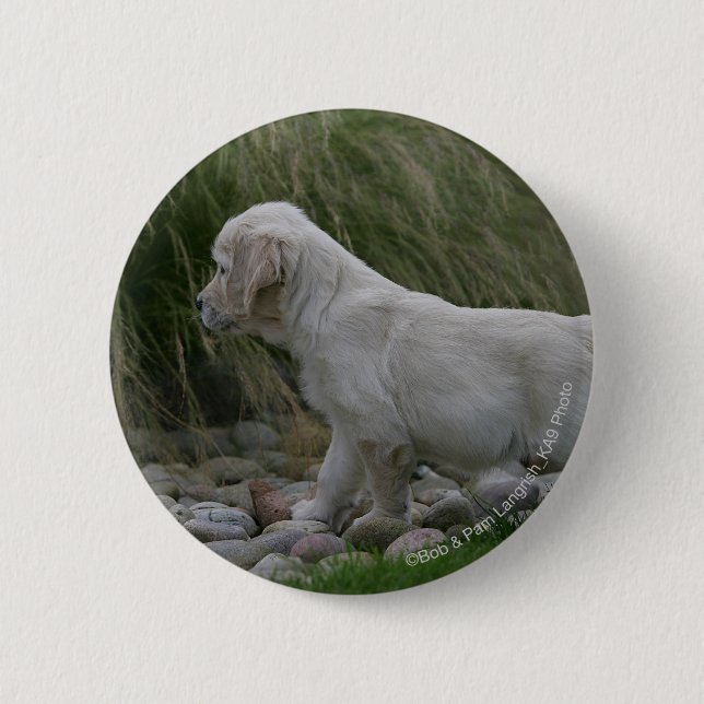 Macaron Rond 5 Cm Position de chiot de golden retriever (Devant)