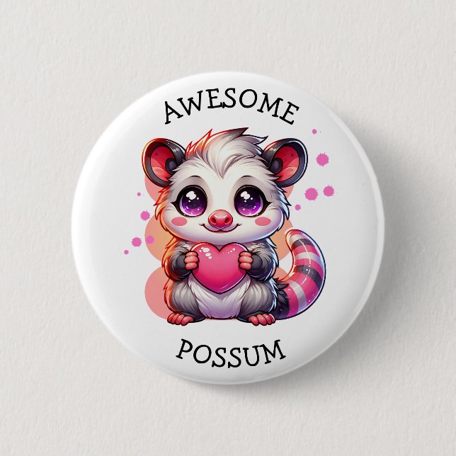 Macaron Rond 5 Cm Possum génial | Opossum de dessin mignon (Devant)