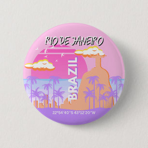 Macaron Rond 5 Cm Poster rose de Rio de Janeiro Brésil Travel Art