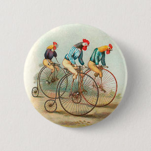 Macaron Rond 5 Cm Poster vintage à bicyclette, Coq Pennyfarthing