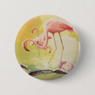 Macaron Rond 5 Cm Poster vintage rose de Flamant rose pour le bouton