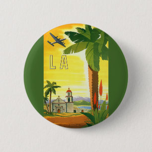 Macaron Rond 5 Cm Poster Vintage voyage, Los Angeles, Californie