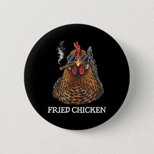 Macaron Rond 5 Cm Poulet Frit qui Fume Mème de Weed Drôle de Fumeur
