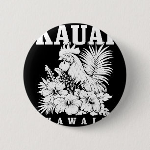 Macaron Rond 5 Cm Poulet Kauai Hawaï Fleurs d'Hibiscus Hawaïen Vin