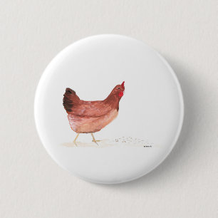 Macaron Rond 5 Cm Poulets d'aquarelle animaux de ferme oiseaux vinta