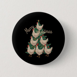 Macaron Rond 5 Cm Poulets de Noël Arbre drôle Poulets de Noël Arbre