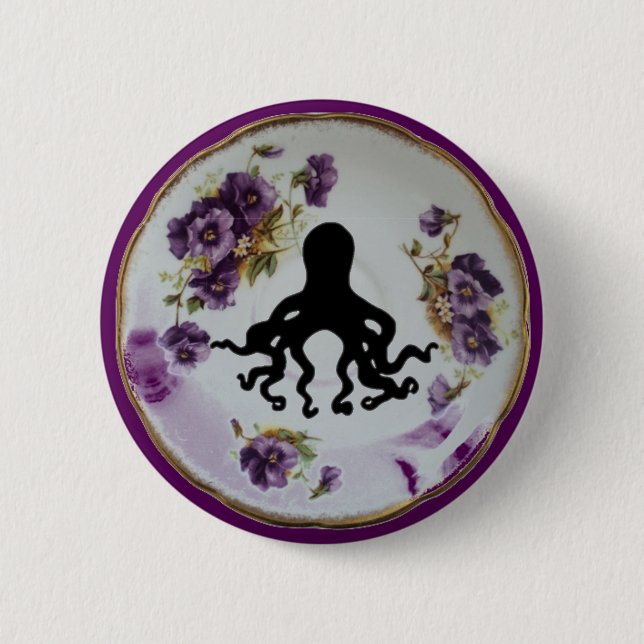 Macaron Rond 5 Cm Poulpe dans un bouton d'insigne de Pin de ~ de (Devant)