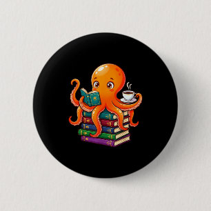Macaron Rond 5 Cm Poulpe livre lecture café amateur océan drôle