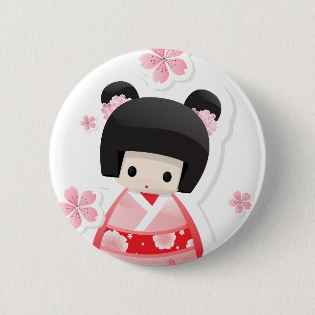 Macaron Rond 5 Cm Poupée japonaise de geisha - bouton de série de (Devant)