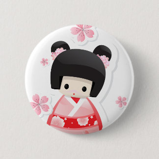 Macaron Rond 5 Cm Poupée japonaise de geisha - bouton de série de