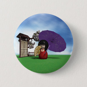 Macaron Rond 5 Cm Poupée Kokeshi Japonaise Art Cerisier en Fleur