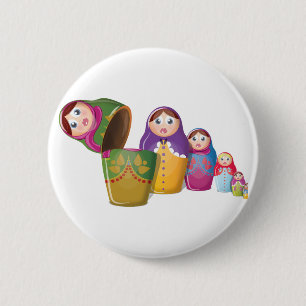 Macaron Rond 5 Cm Poupée Matriochka - Motif de poupées russes emboît