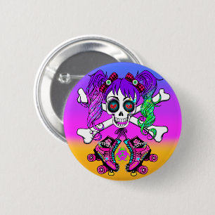 Macaron Rond 5 Cm Poupée Rocher inspirée Roller Derby Girl Bouton Pi