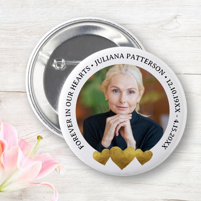 Macaron Rond 5 Cm Pour toujours dans nos coeurs Gold Keepsaké Funera (Créateur téléchargé)