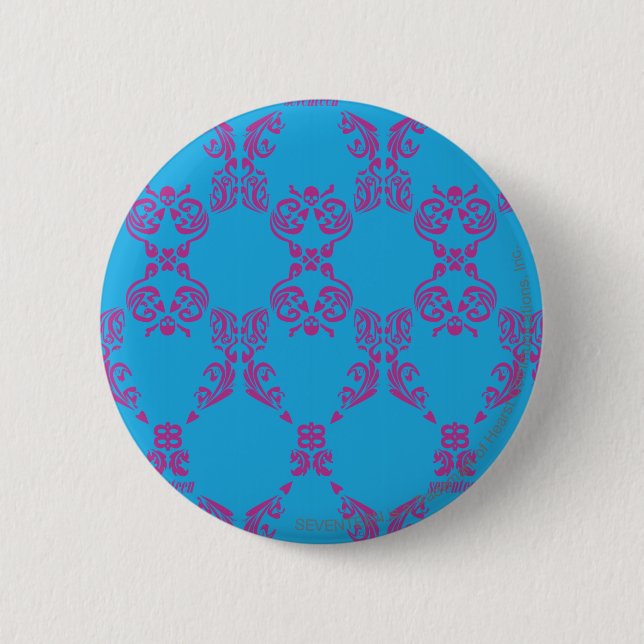Macaron Rond 5 Cm Pourpre-Aqua de damassé (Devant)