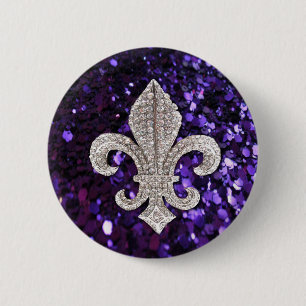 Macaron Rond 5 Cm Pourpre de Fleur De Lis Sequins de bijou