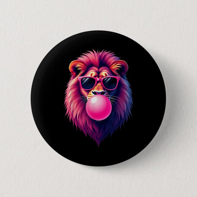 Macaron Rond 5 Cm Poussant Le Lion Rose Buble Gum (Devant)