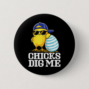 Macaron Rond 5 Cm Poussin de Pâques Creuse Moi Cool Chicken Sungles 