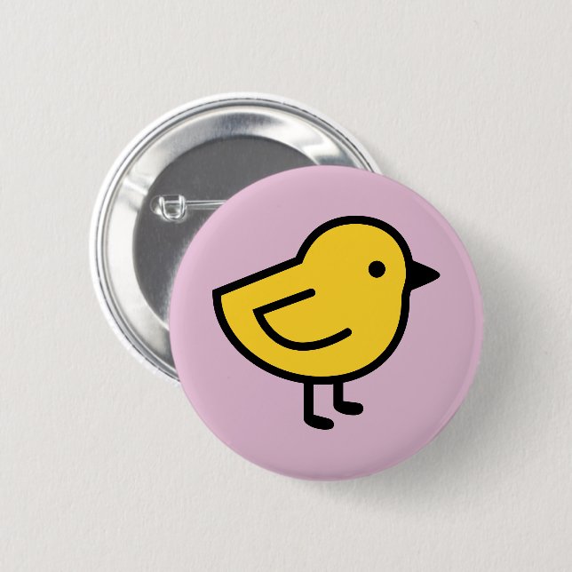 Macaron Rond 5 Cm Poussin jaune sur un fond rose (Devant & derrière)
