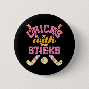 Macaron Rond 5 Cm Poussins avec bâtons Field Hockey Femmes
