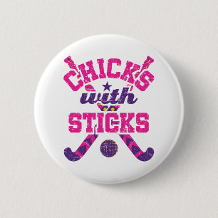 Macaron Rond 5 Cm Poussins de hockey sur gazon avec bâtons