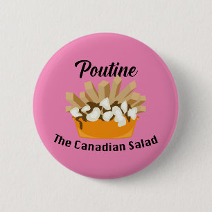 Macaron Rond 5 Cm Poutine, La Salade Canadienne - Bouton Rond