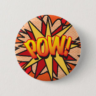 Macaron Rond 5 Cm POW Amusant Bande Dessinée Rétro Pop Art