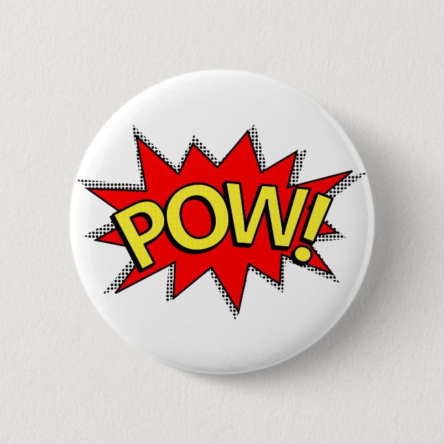Macaron Rond 5 Cm POW ! - Superhero Comédie Livre rouge/bulle jaune (Devant)