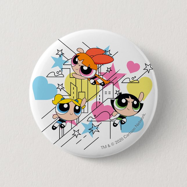 Macaron Rond 5 Cm Powerpuff Girls Townsville Pattern (Devant)