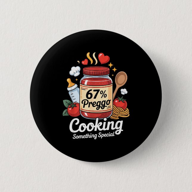 Macaron Rond 5 Cm Preggo Sauce Pasta Pregnancy Announcement Funny 67 (Devant)