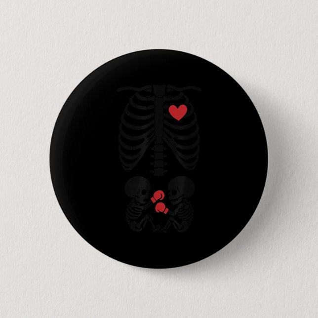 Macaron Rond 5 Cm Pregnant Skeleton Twin Halloween Skeleton Boxing T (Devant)