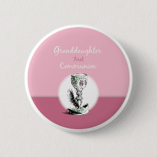 Macaron Rond 5 Cm Première communion de la petite-fille Rose, Calice