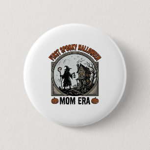 Macaron Rond 5 Cm Première Maman Halloween Gravure Vintage Sorcière
