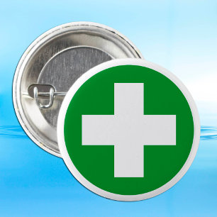 Macaron Rond 5 Cm Premiers soins (Croix Blanche) - Ambulance, infirm