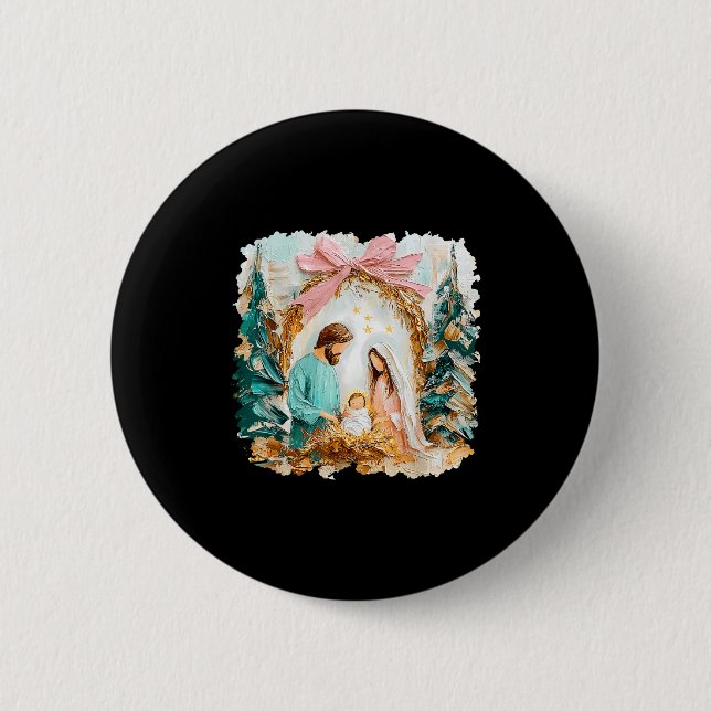 Macaron Rond 5 Cm Preppy Painted Christian Nativity Scene God Faith  (Devant)
