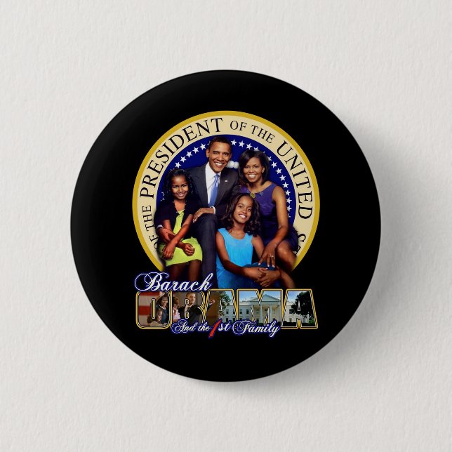 MACARON ROND 5 CM PRÉSIDENT BARACK OBAMA ET FAMILLE (Devant)