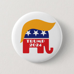 Macaron Rond 5 Cm Président Trump 2024 Éléphant Républicain Logo Che