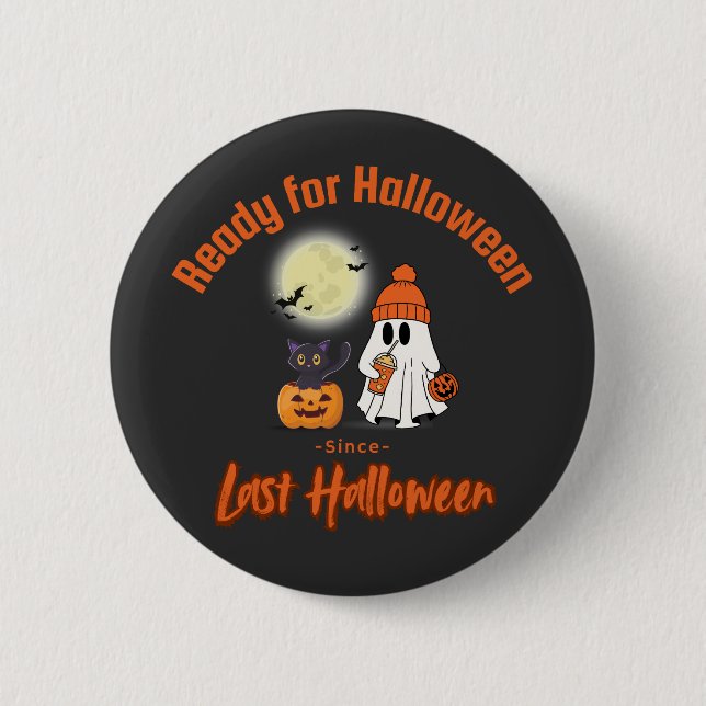 Macaron Rond 5 Cm Prêt pour Halloween depuis Dernier T-shirt Hallowe (Devant)
