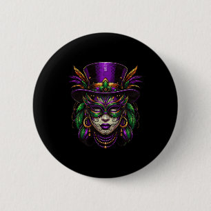 Macaron Rond 5 Cm Prêtresse Mardi Gras Femmes Nouvelle-Orléans Sorci