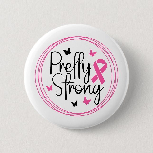 Macaron Rond 5 Cm Pretty Strong Breast Cancer Awareness (Devant)