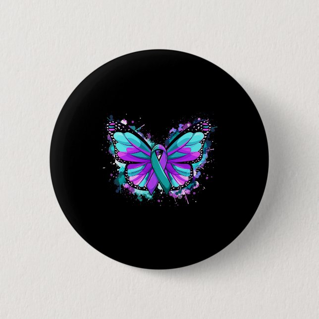 Macaron Rond 5 Cm Prévention du suicide Sensibilisation Turquoise Vi (Devant)