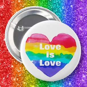 Macaron Rond 5 Cm Pride Rainbow Love is Love Heart White