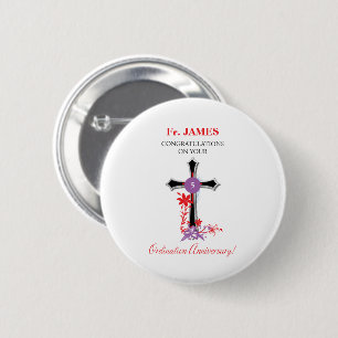 Macaron Rond 5 Cm Priest 5ème anniversaire de l'Ordination Croix noi
