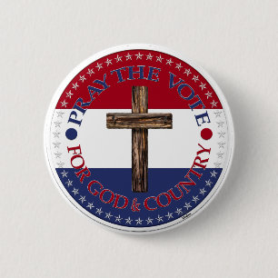 Macaron Rond 5 Cm Priez pour Dieu et le pays avec Croix