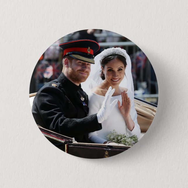Macaron Rond 5 Cm Prince Harry et Meghan Markle Mariage royal (Devant)