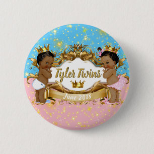 Macaron Rond 5 Cm Prince/Princesse Africaine Rose Bleu Bouton de Par