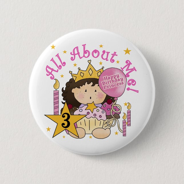 Macaron Rond 5 Cm Princess All About Me 3e Anniversaire Tshirts (Devant)